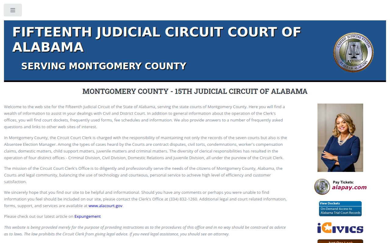 Montgomery County Circuit Court website showing case search and divorce records information