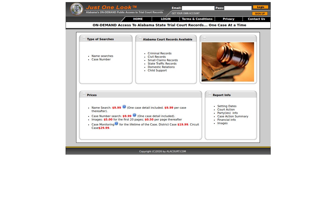 Alacourt ACCESS online court records search portal for Alabama