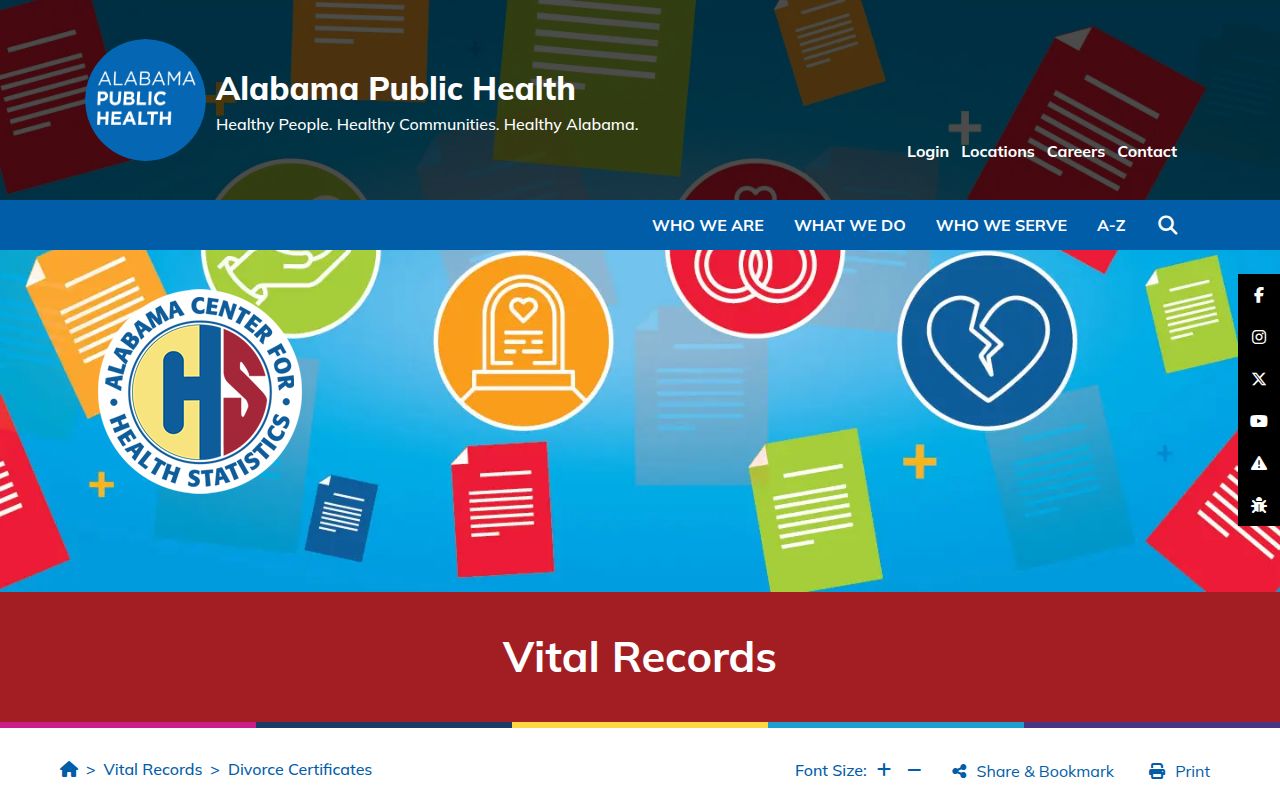 Alabama Department of Public Health vital records divorce certificate information